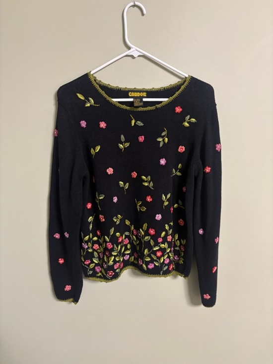 Candor Sweaters - Candor Vintage Knit Sweater Embroidery Crochet Floral Size Medium Cottagecore